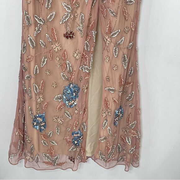 Mac Duggal 93755 Floral Beaded Surplice V-Neck Long Balloon Sleeve Gown, Size 16 - Picture 5 of 16